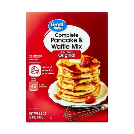 Great Value Complete Pancake & Waffle Mix, Extra Fluffy, Original, 32 oz
