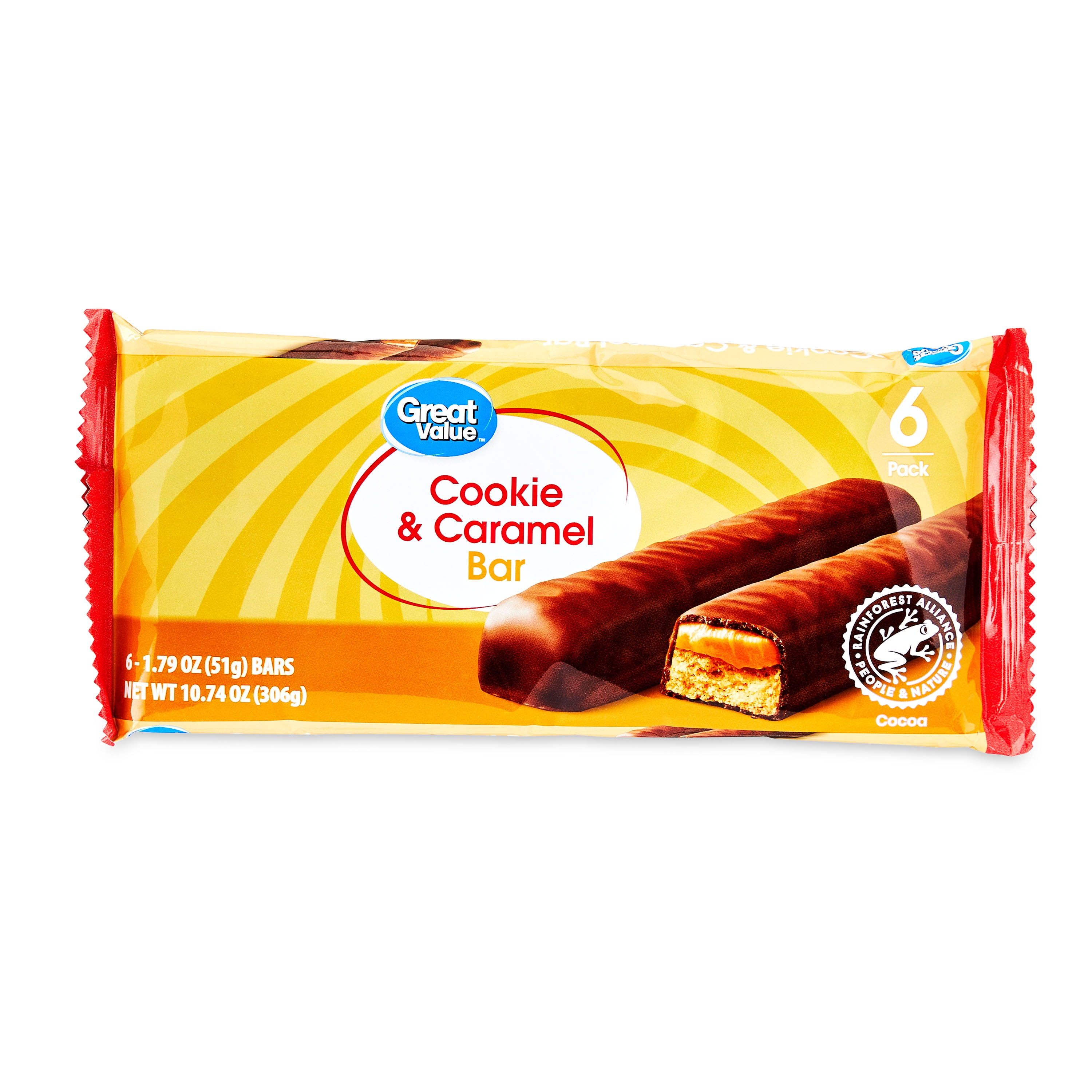 Great Value Cookie & Caramel Bar, 10.74 oz, 6 Count