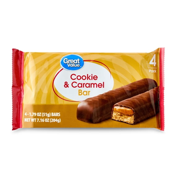 Great Value Cookie & Caramel Bars, 1.79 oz, 4 Count