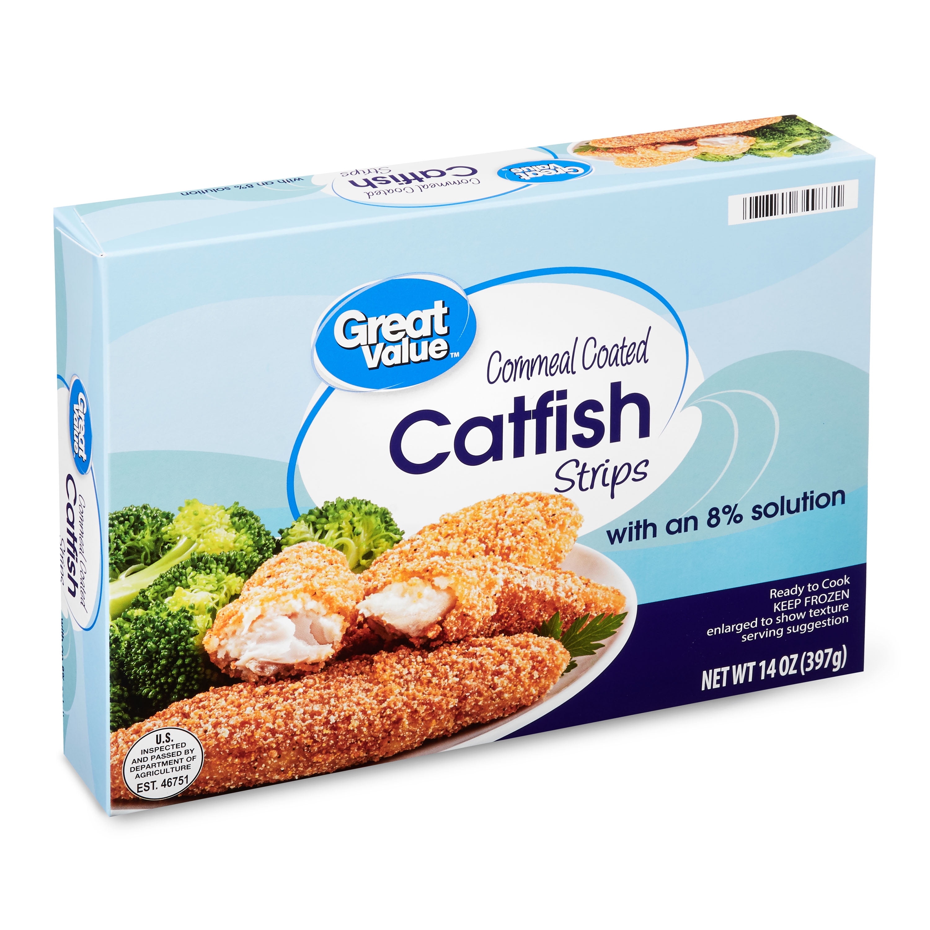 Great Value Cornmeal Coated Catfish Strips, 14 oz Box (Frozen