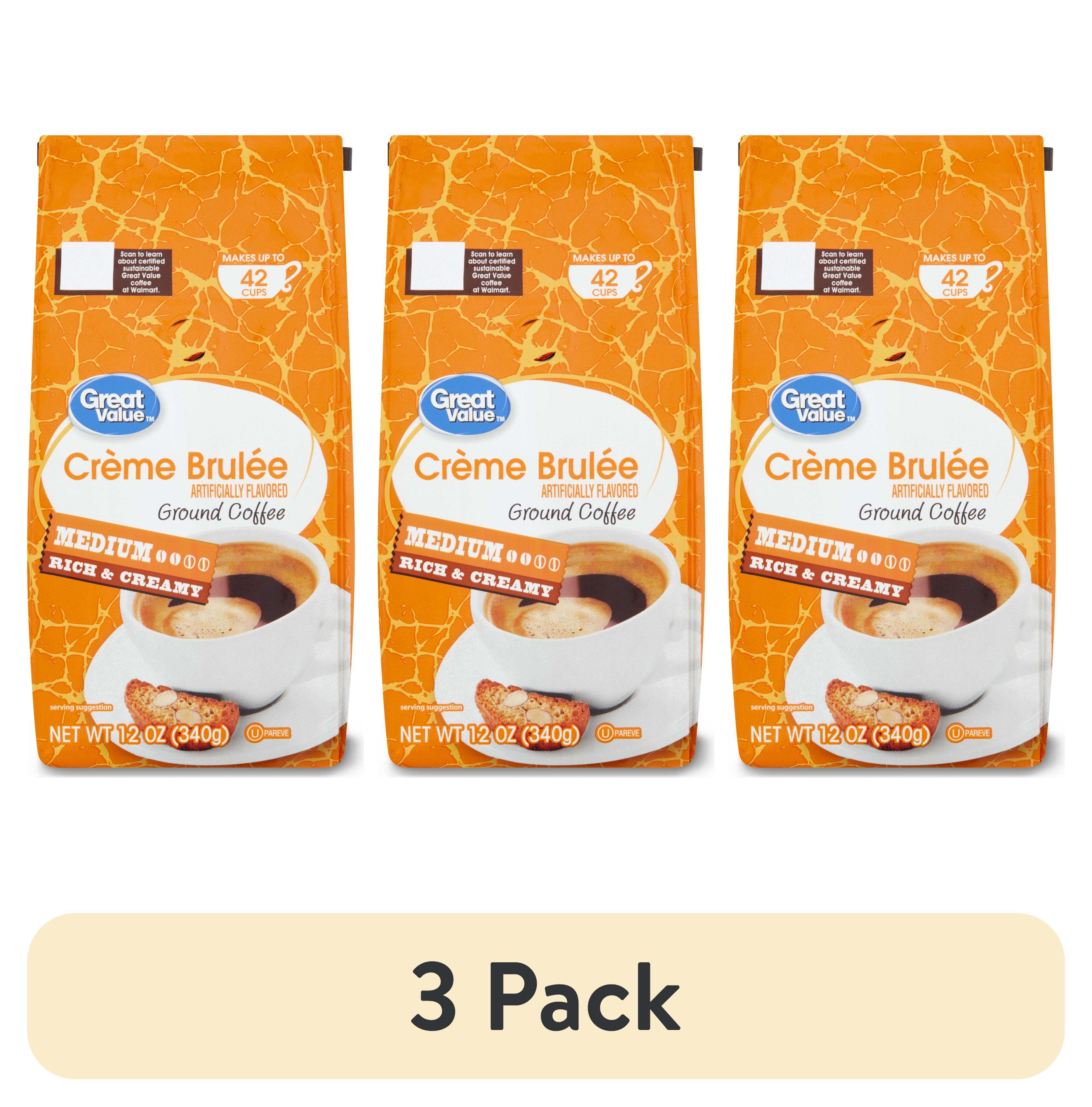 (3 pack) Great Value Crème Brulee Medium Roast Ground Coffee, 12 oz