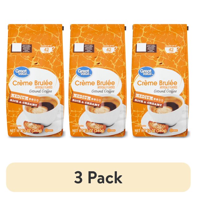 (3 pack) Great Value Crème Brulee Medium Roast Ground Coffee, 12 oz