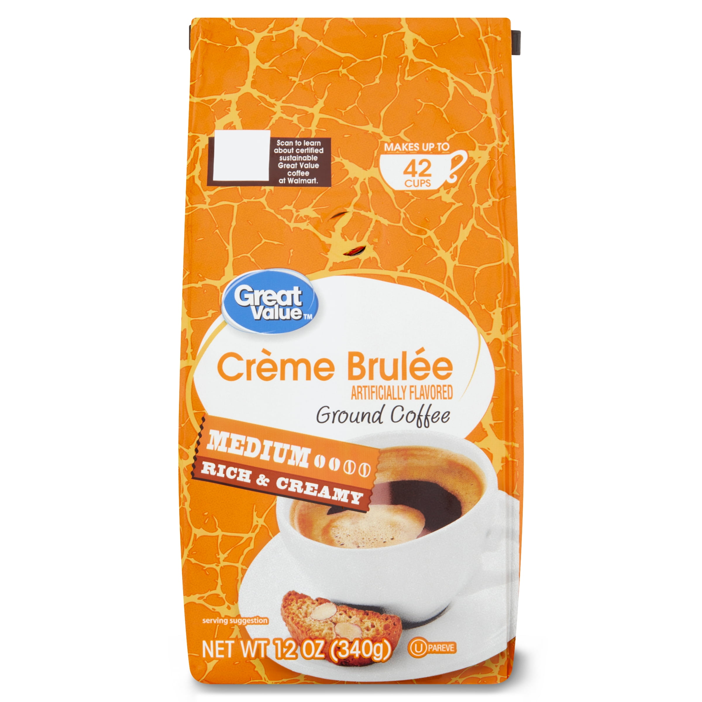 Great Value Crème Brulee Medium Roast Ground Coffee, 12 oz, Bag