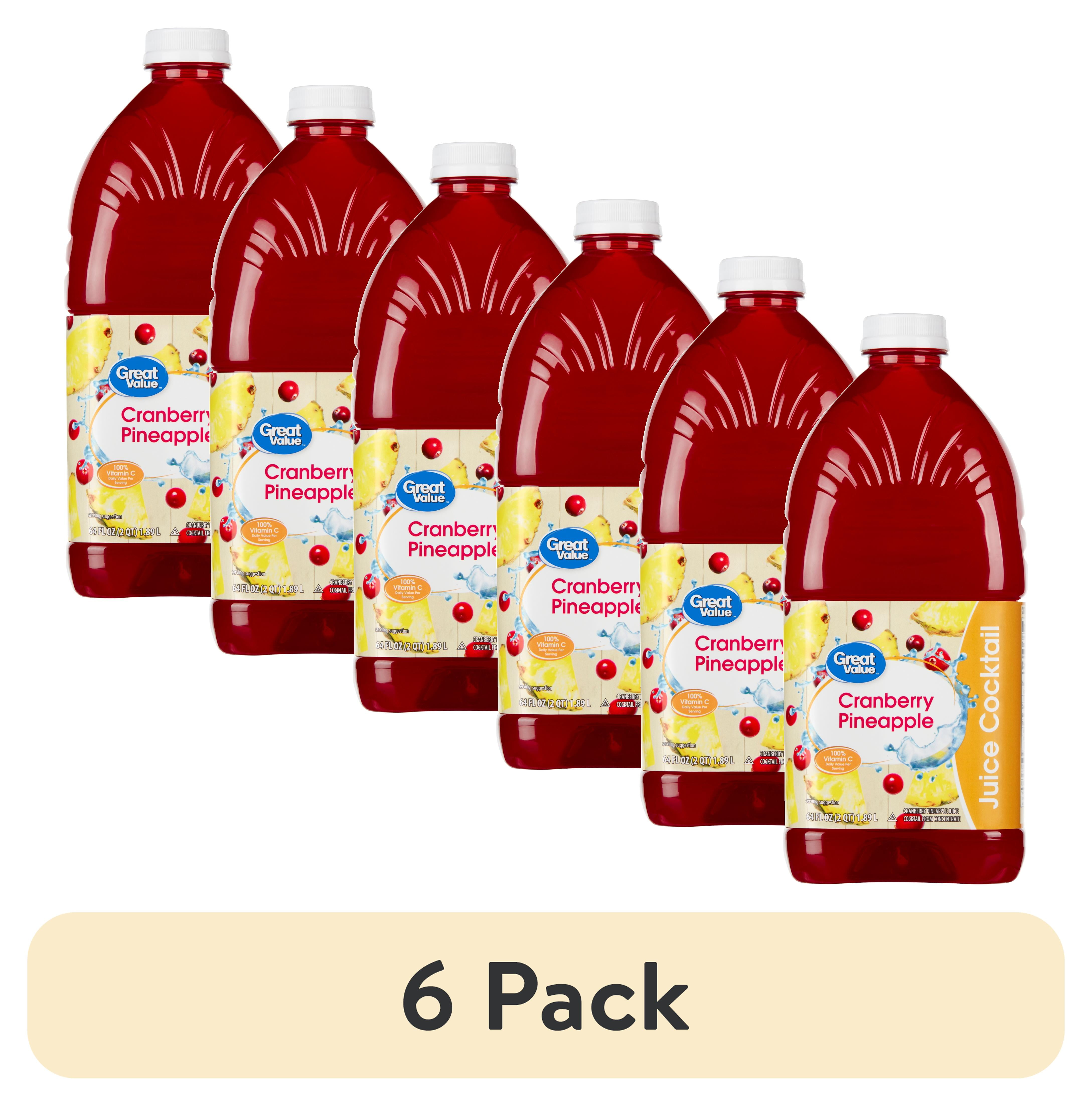 (6 pack) Great Value Cranberry Pineapple Juice Cocktail, 64 fl oz