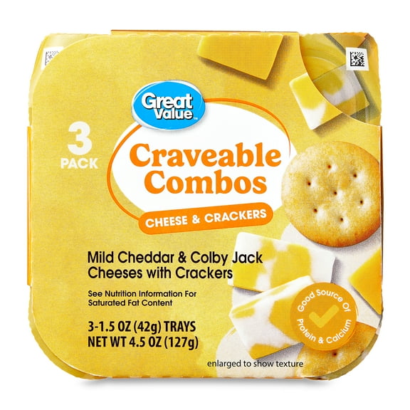 Great Value Mild Cheddar & Colby Jack Cheeses with Crackers Craveable Combos, 1.5 oz, 3 Count