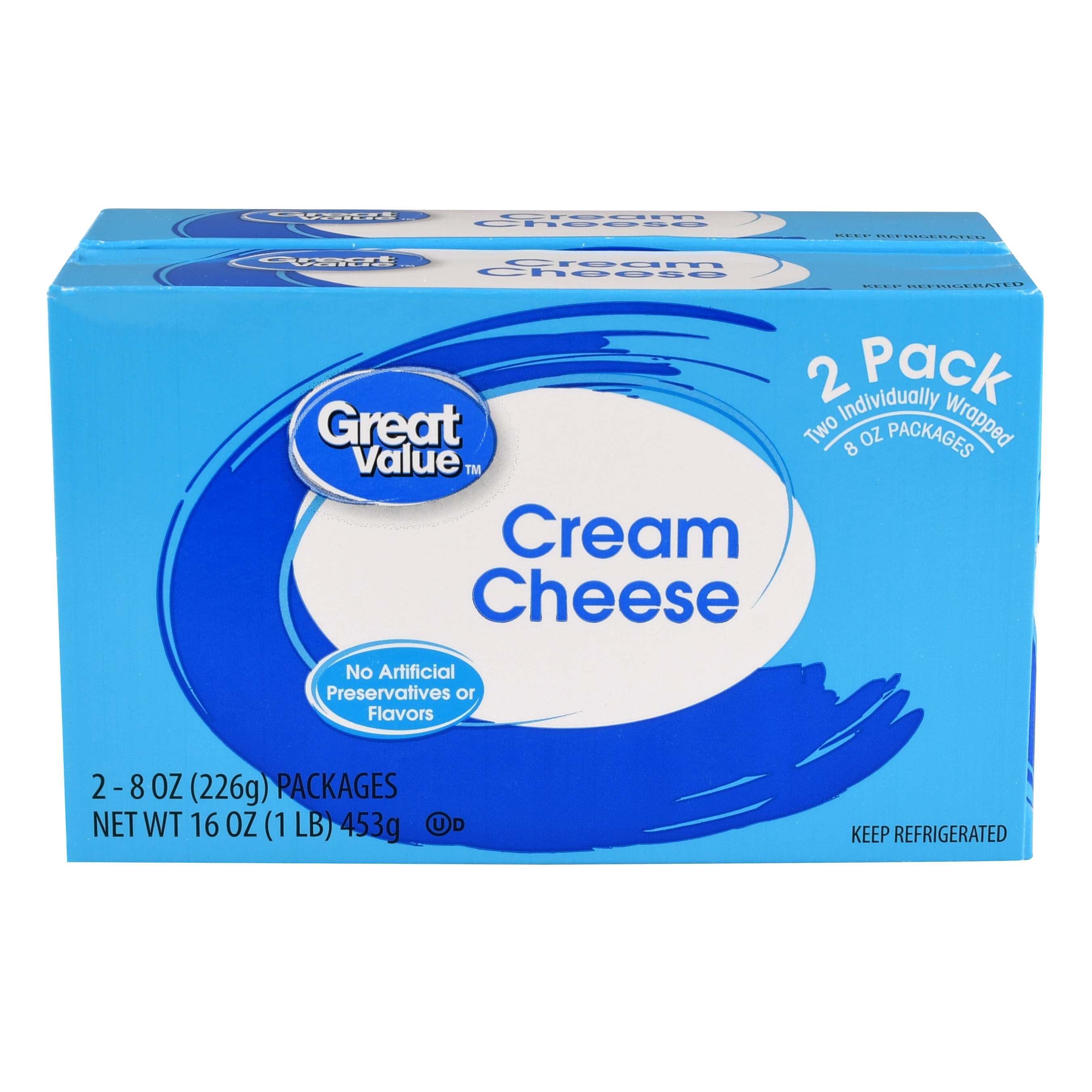 Great Value Cream Cheese 8 oz, 2 Count - image 1 of 7