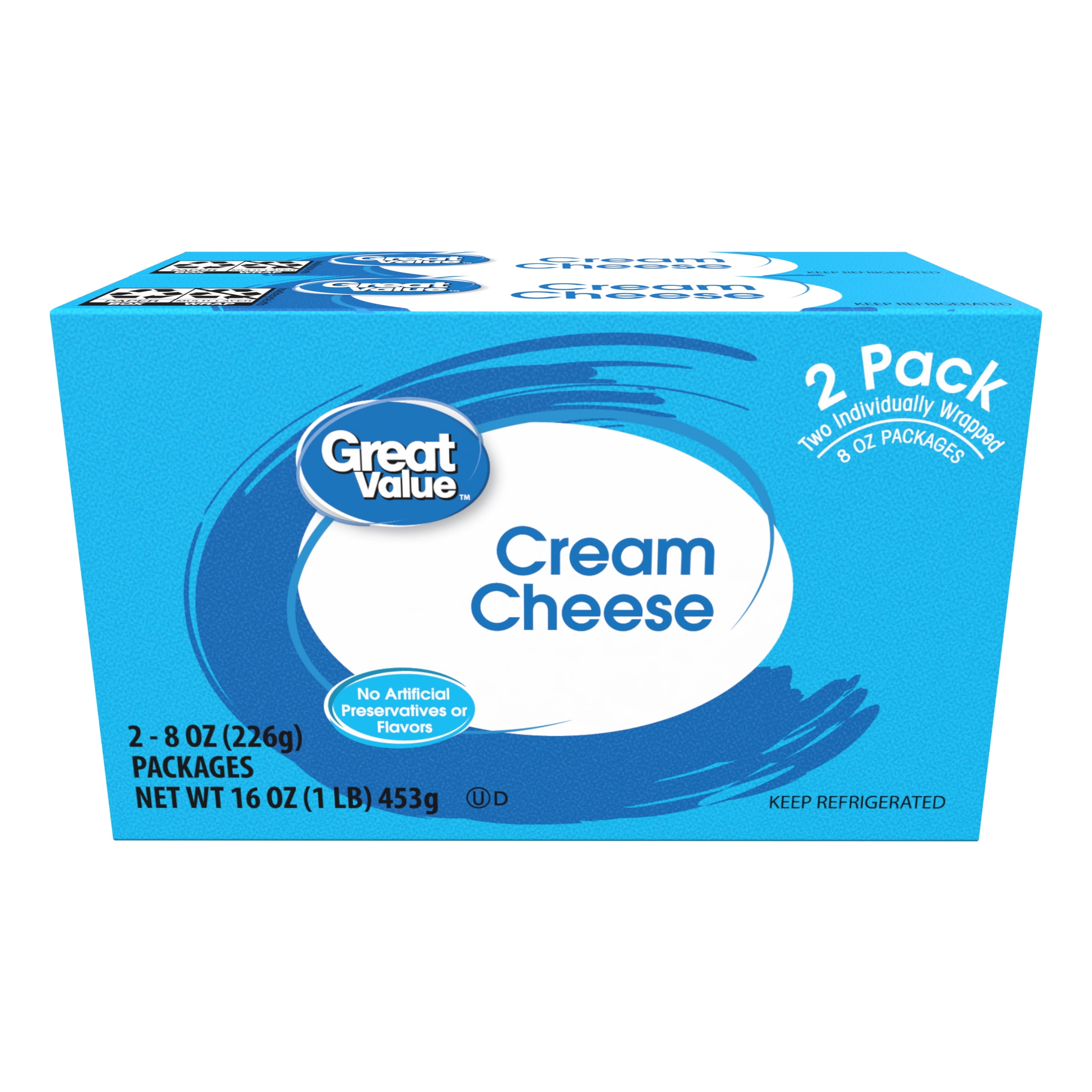 Great Value Cream Cheese Brick, 8 oz Block, 2 Pack