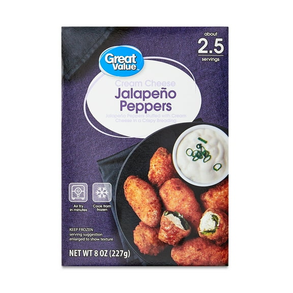 Great Value Cream Cheese Stuffed Jalapeno Peppers Appetizer, 8 oz Carton (Frozen)