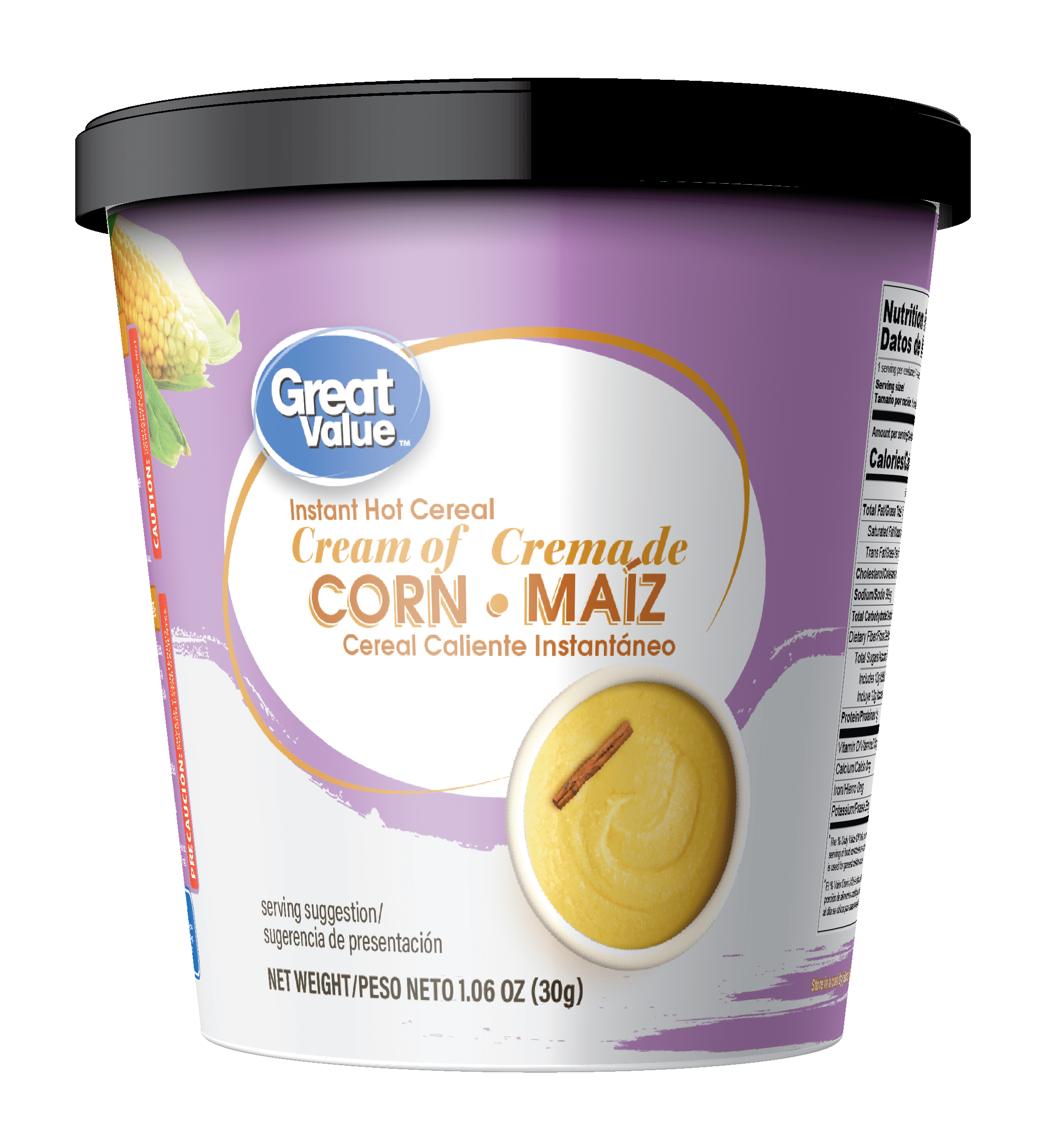 Great Value Cream Of Corn, Instant Hot Cereal, 1.06 oz Cup