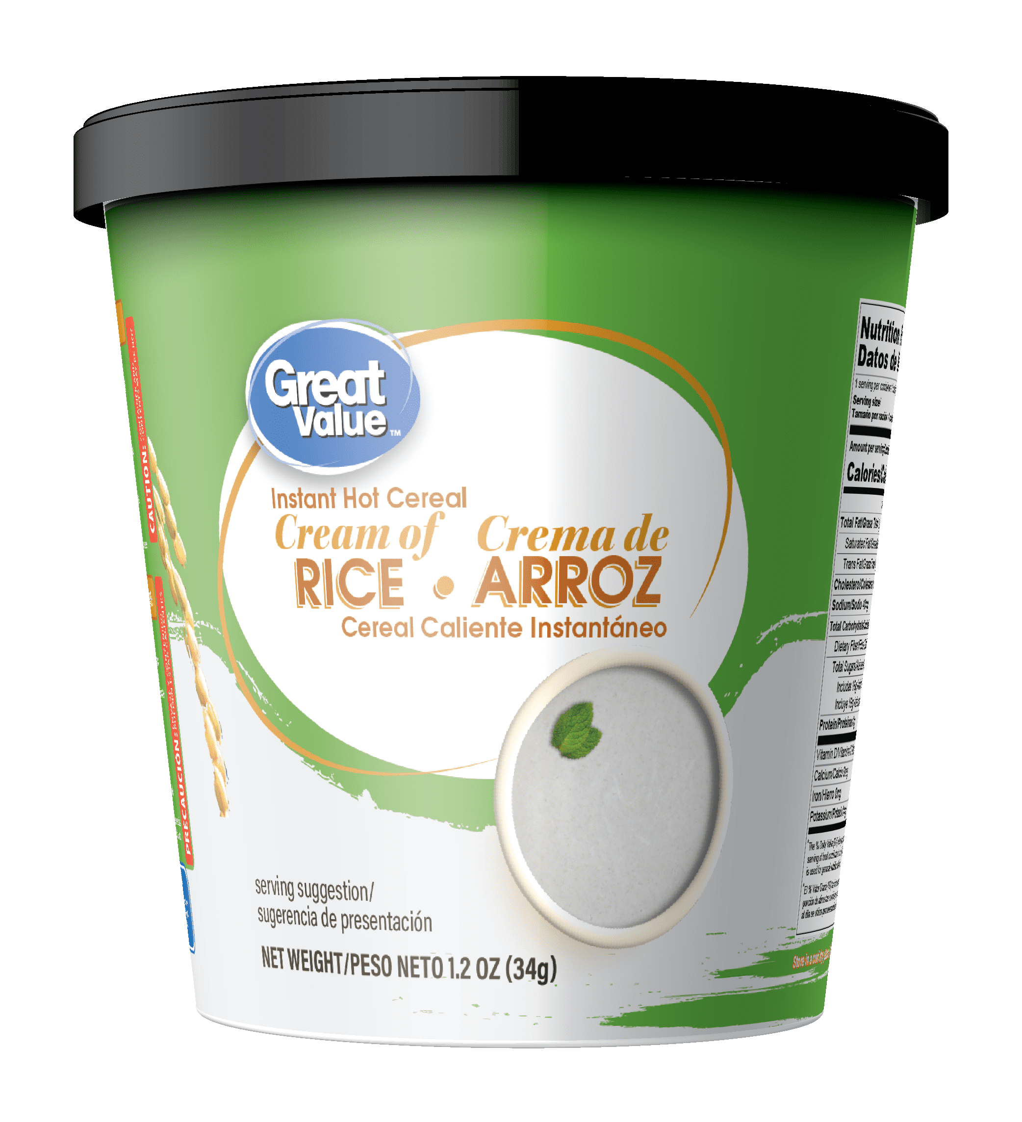 Great Value Instant Cream of Rice Hot Cereal, Microwaveable, 1.2 oz, Easy to Prepare
