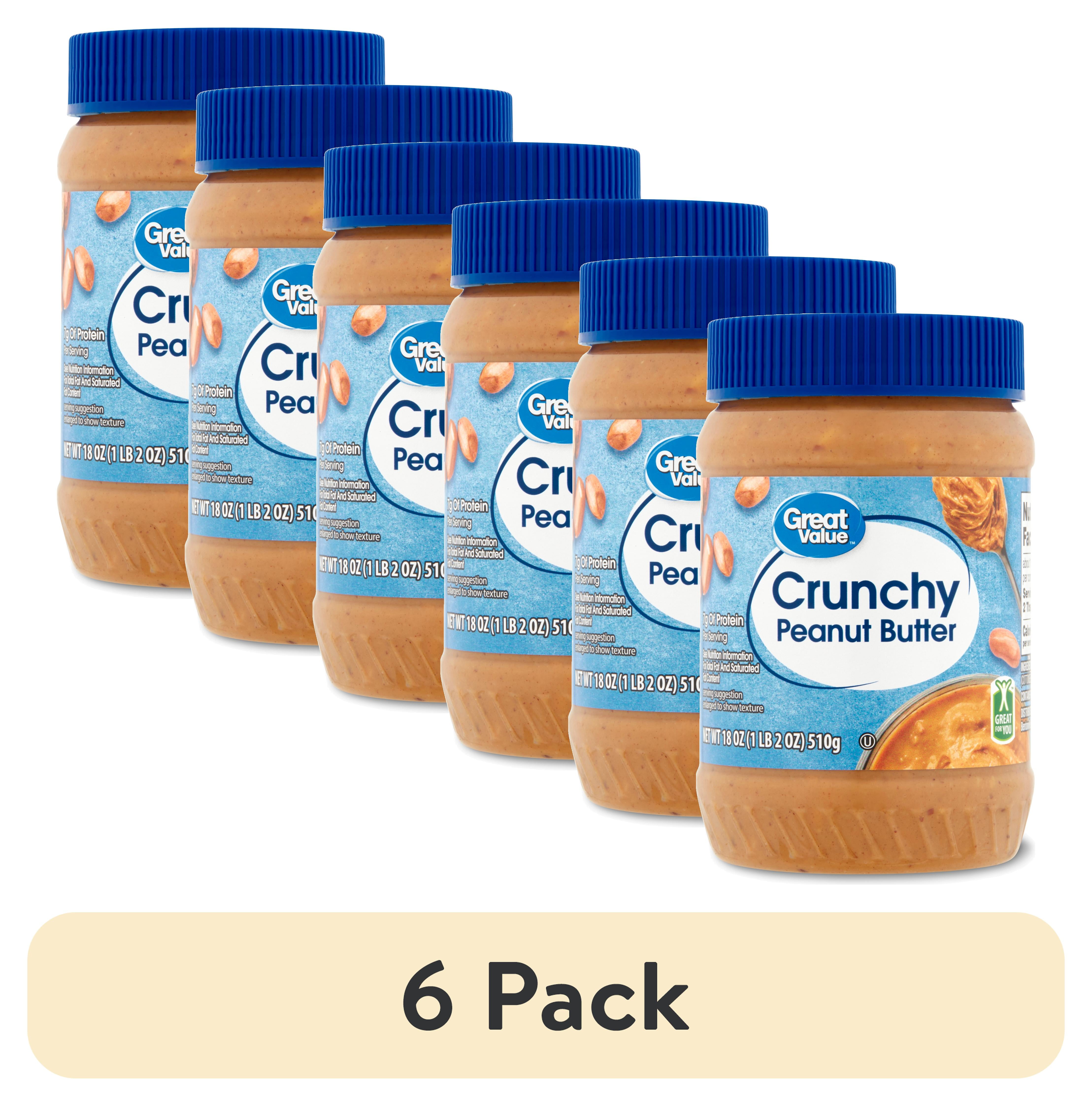 (6 pack) Great Value Crunchy Peanut Butter, 18 oz