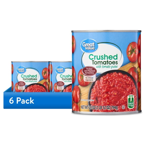 (6 pack) Great Value Crushed Tomatoes with Tomato Puree, 28 oz