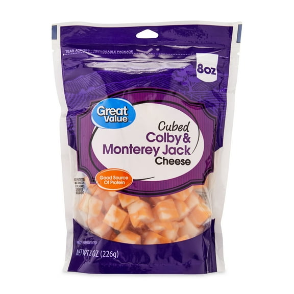 Great Value Cubed Colby & Monterey Jack Cheese, 8 oz, Bag