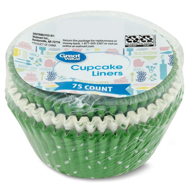 Great Value Cupcake Liners, Green & White, 75 Count
