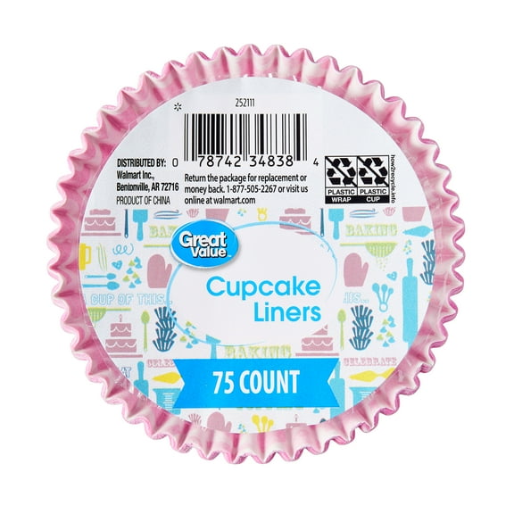 Great Value Cupcake Liners, Pink, 75 Count