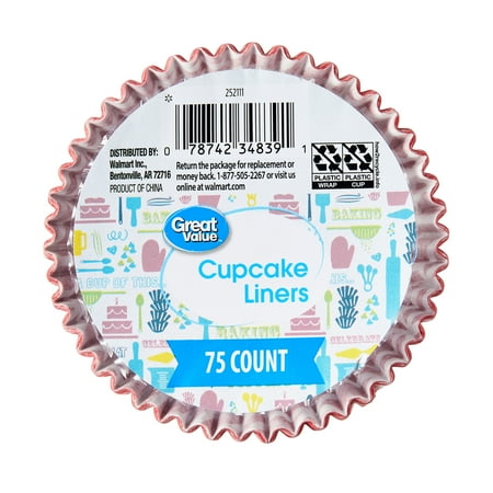 Great Value Cupcake Liners, Red & White Pattern, 75 Count