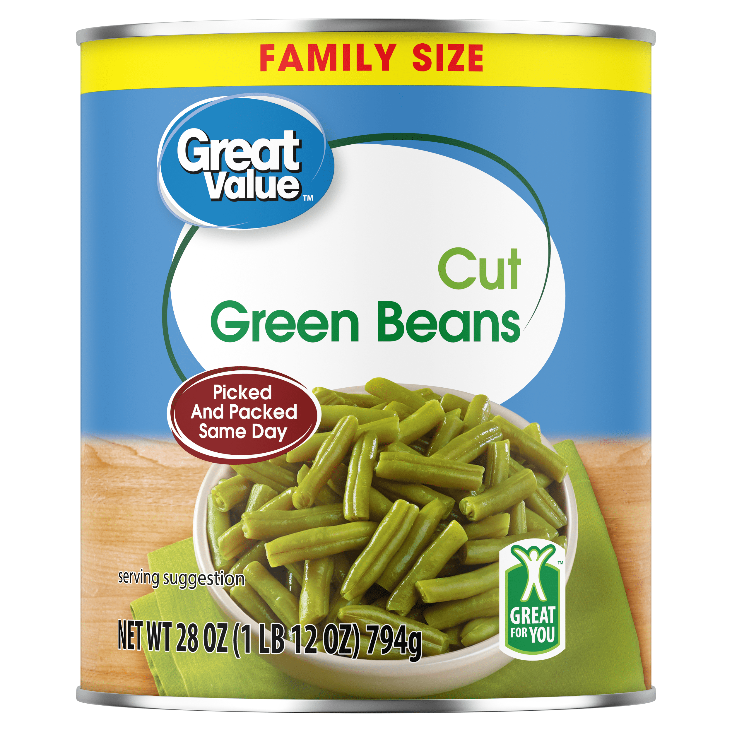Great Value Cut Green Beans, 28 oz Can