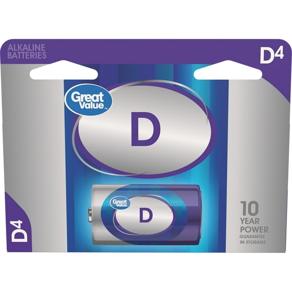 Great Value D Batteries (4 Pack), Alkaline D Cell Batteries (Plastic Free Packaging)
