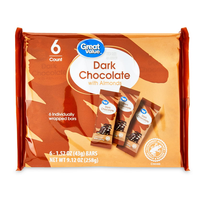 Great Value Dark Chocolate with Almonds Bars, 1.52 oz, 6 Count