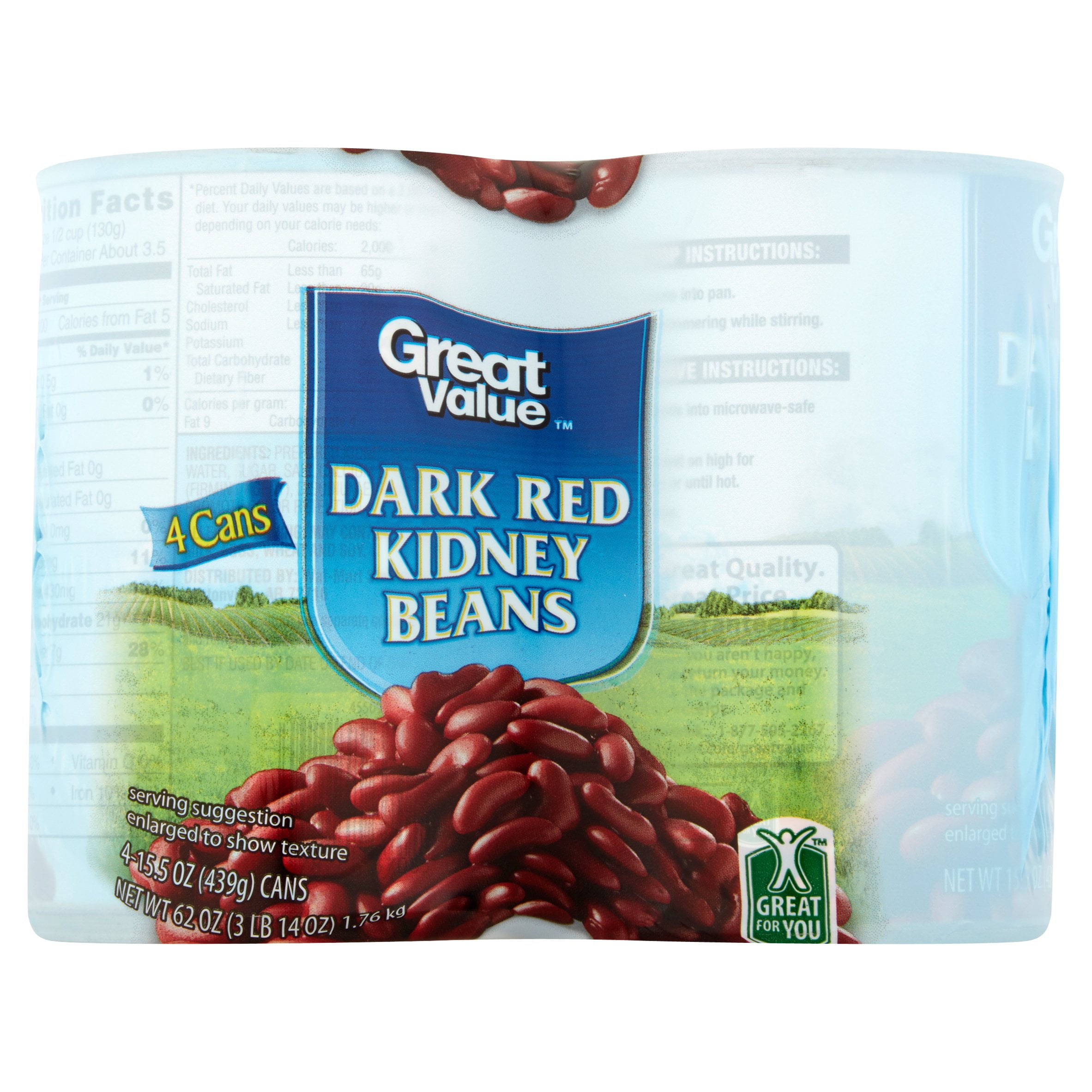 Great Value Dark Red Kidney Beans, 15.5 oz, 4 Ct.