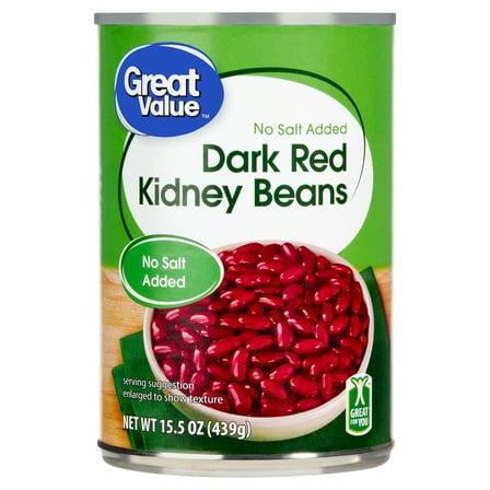 Great Value Dark Red Kidney Beans, No Salt Added, 15.5 oz