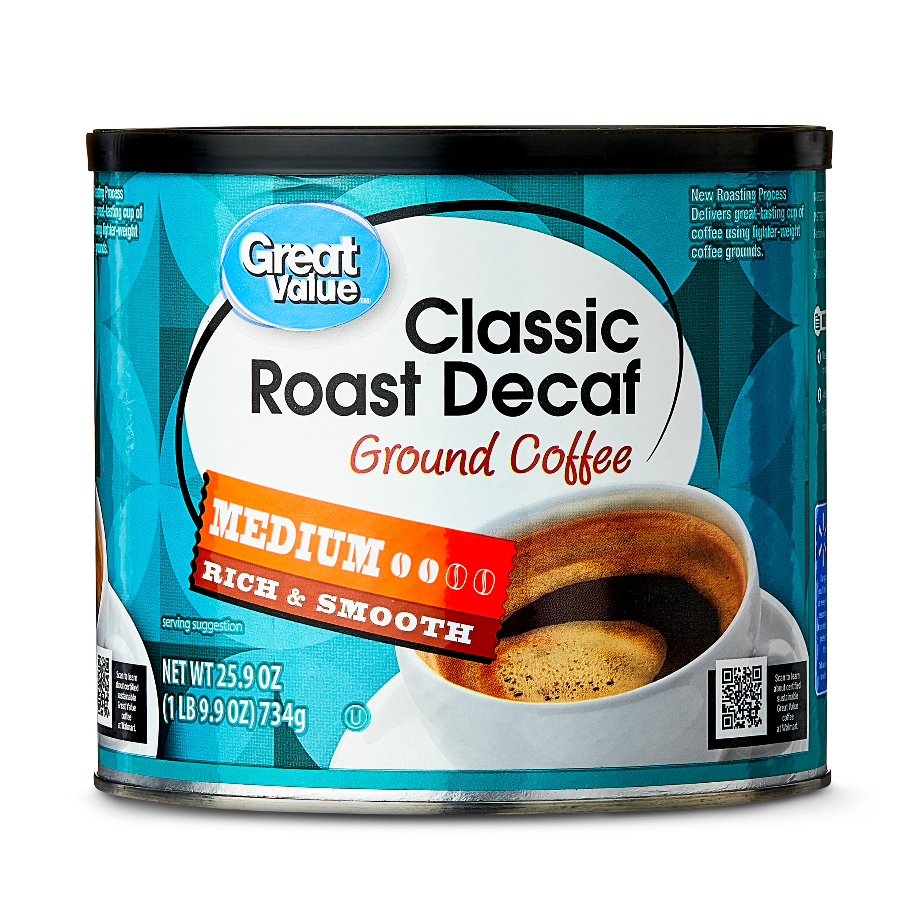 Great Value Decaf Classic Medium Roast Ground Coffee, 25.9 oz