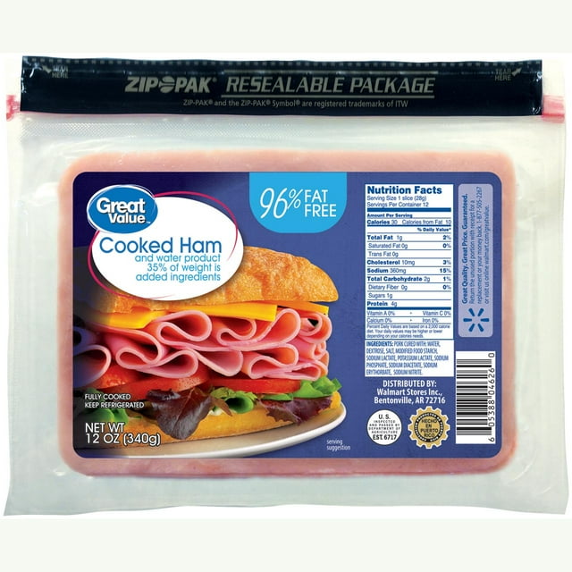 Great Value Deli Sliced Cooked Ham, 12 oz.
