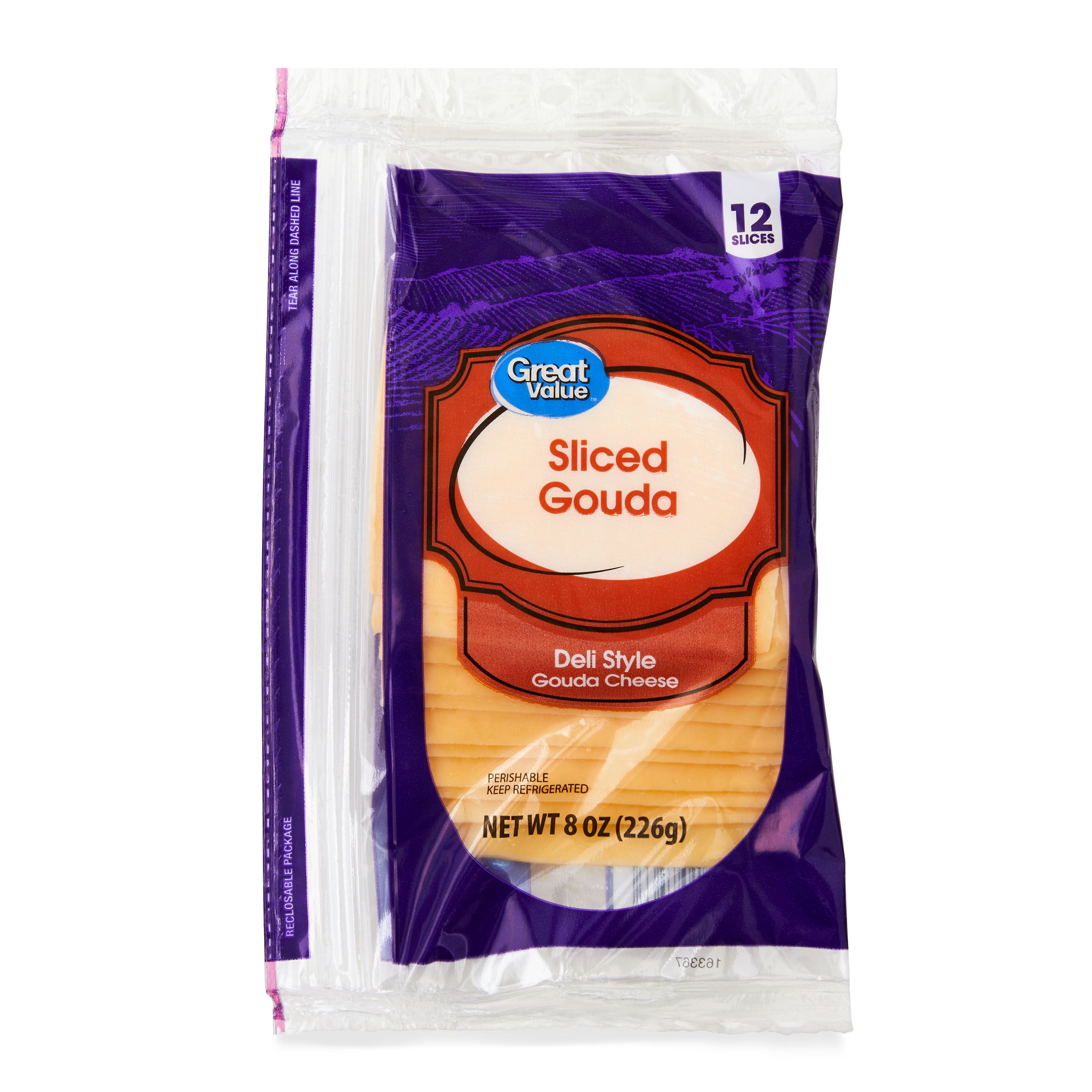 Great Value Deli Style Sliced Gouda Cheese, 8 oz, 12 Count