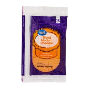 Great Value Medium Cheddar Deli Style Sliced Cheese, 8 oz, 12 Slices