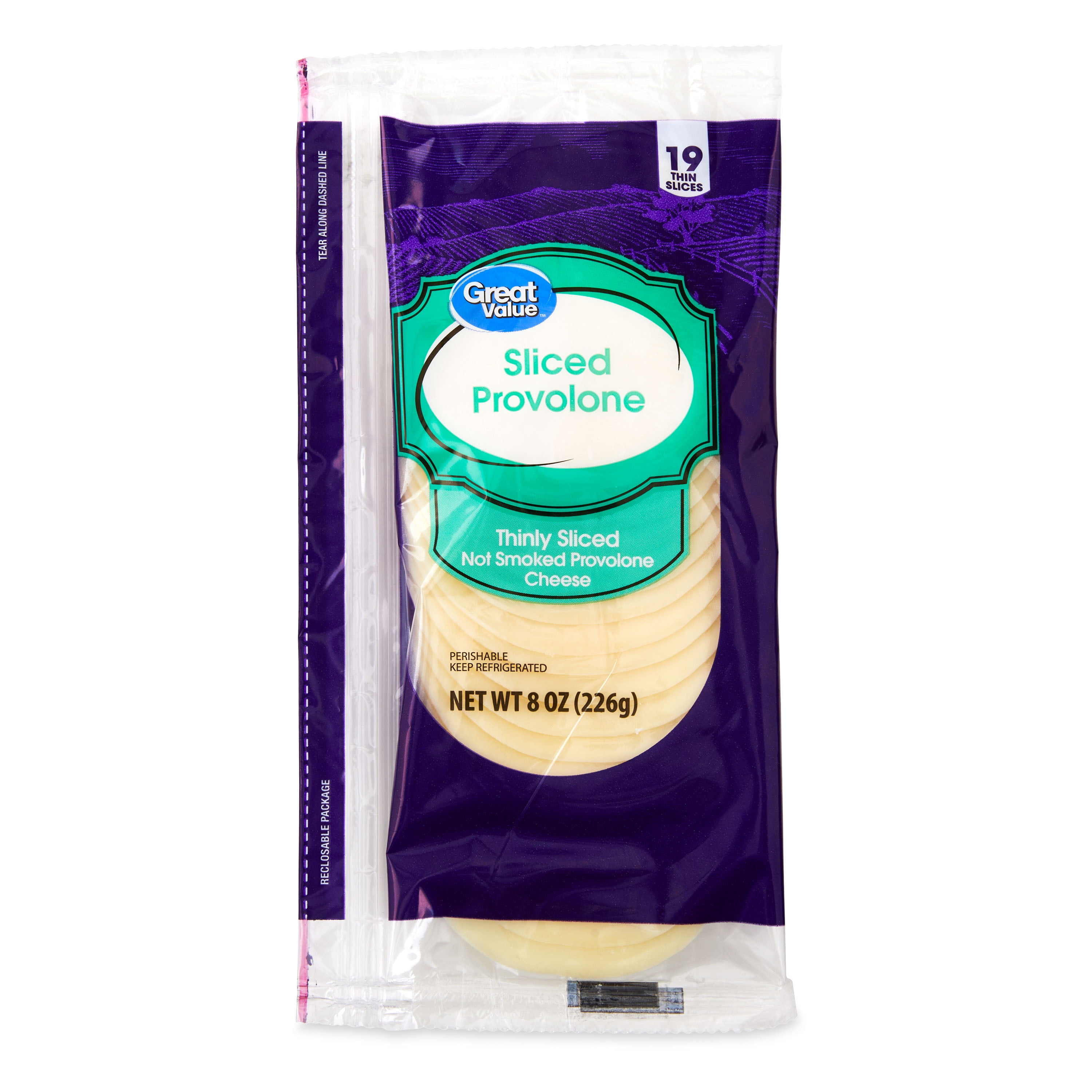 Great Value Deli Style Sliced Provolone Cheese, 8 oz, 19 Slices (Plastic Packaging)
