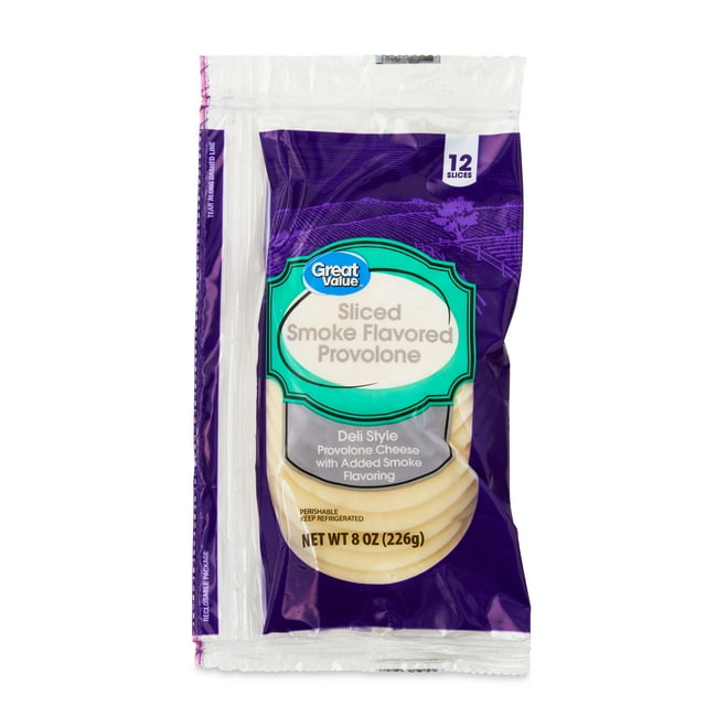 Great Value Deli Style Sliced Smoke Flavored Provolone Cheese, 8 oz, 12