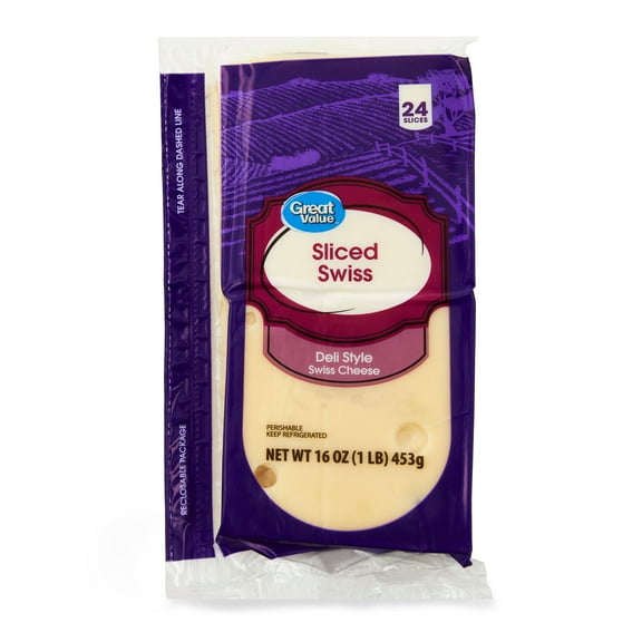 Great Value Swiss Deli Style Sliced Cheese, 16 oz, 24 Slices