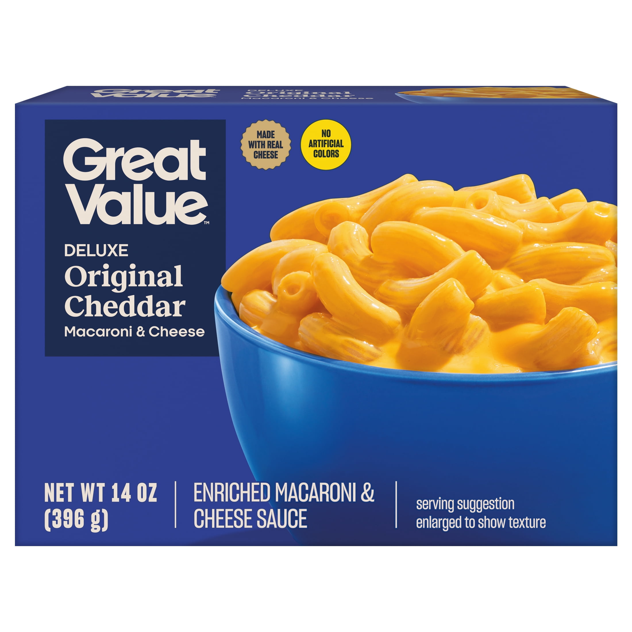 Great Value Deluxe Original Cheddar Macaroni & Cheese, 14 oz (Shelf Stable Packaged Meal)