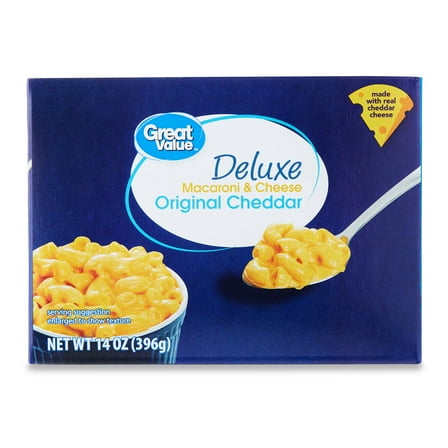 Great Value Deluxe Original Cheddar Macaroni & Cheese, 14 oz (Shelf Stable Packaged Meal)