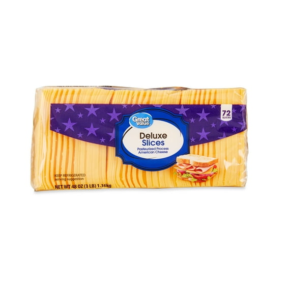 Great Value Deluxe American Cheese Slices, 48 oz, 72 Slices