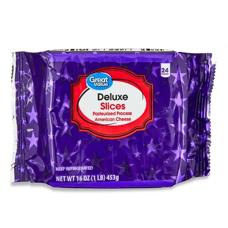 Great Value Deluxe White American Cheese Slices, 16 oz Package, 24 Slices