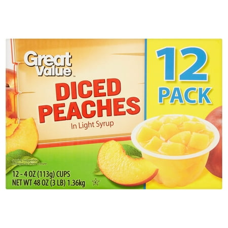 Great Value Diced Peaches in Light Syrup, 4 oz, 12 Count