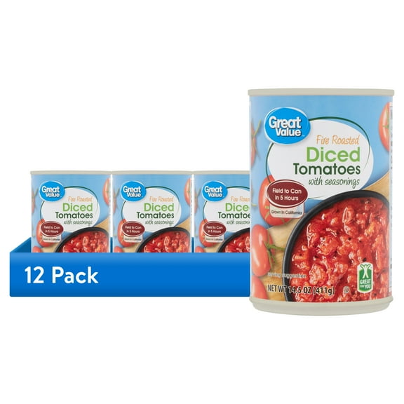 (12 pack) Great Value Fire Roasted Diced Tomatoes, 14.5 oz