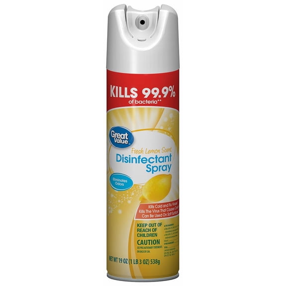 Great Value Disinfectant Spray Can, Lemon Scent, 19 oz