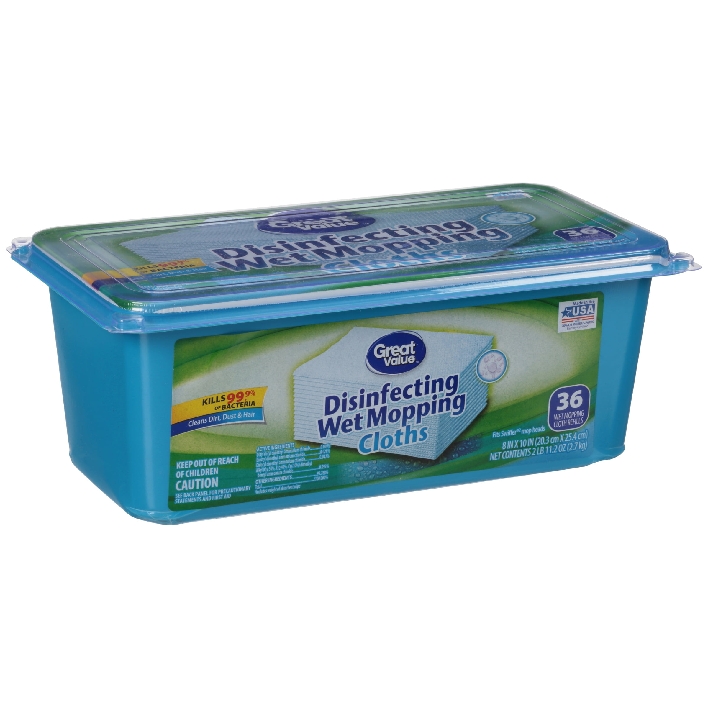 Great Value Disinfecting Wet Mopping Cloths, 8" x 10", 36 Count