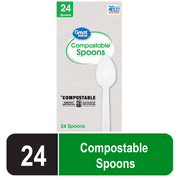 Great Value Disposable Compostable Biopolymer Spoon, Residential Single Use, White, 24 Count Pack