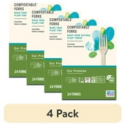 (4 pack) Great Value Disposable Compostable Forks, Beige, 24 Count