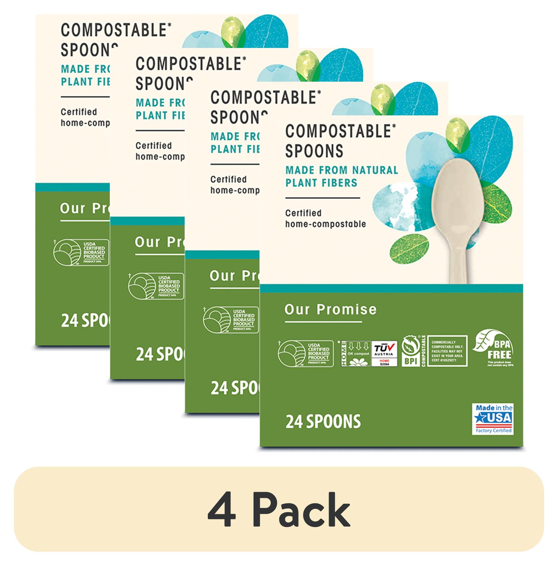 (4 pack) Great Value Disposable Home Compostable Spoons, 24 Count