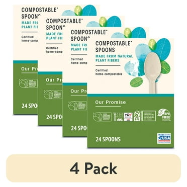 (4 pack) Great Value Disposable Compostable Spoons, 24 Count