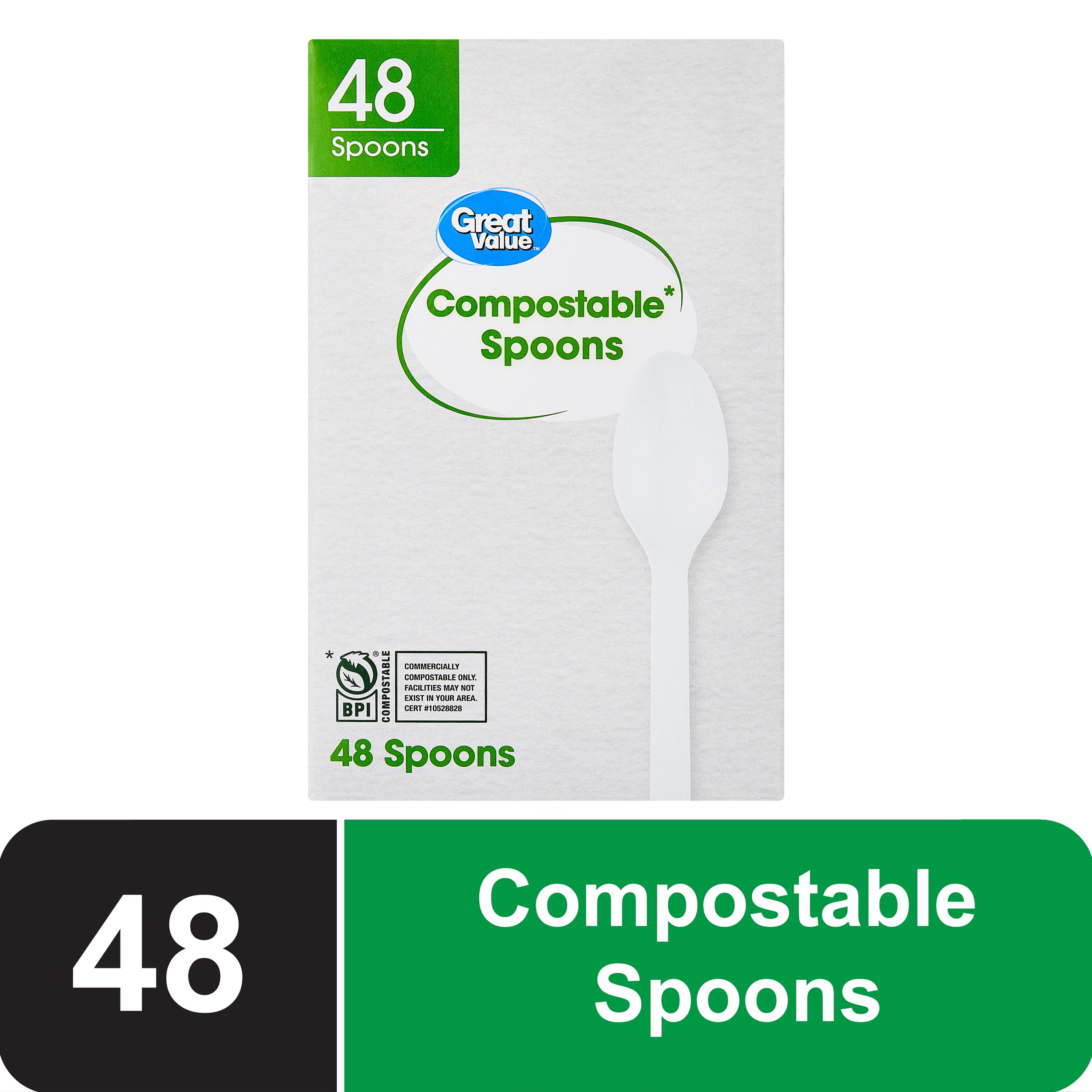 Great Value Disposable Compostable Spoons, 48 Count