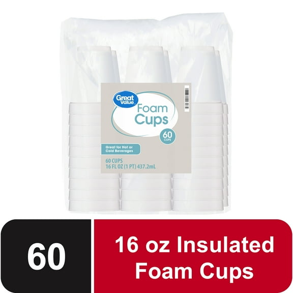 Great Value 16 oz Foam Cups, 60 count