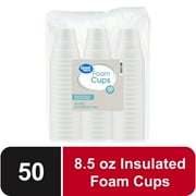 Great Value Disposable Foam Cups, 8 Ounce, 50 Count