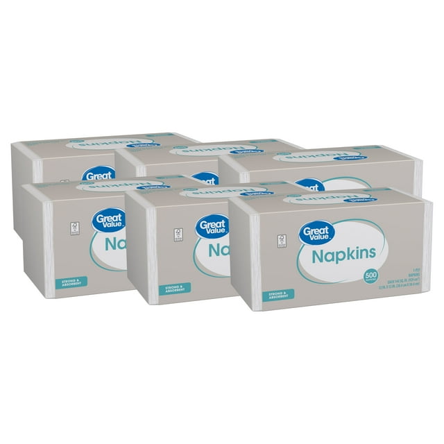 (6 pack) Great Value Disposable Paper Napkins, White, 500 count
