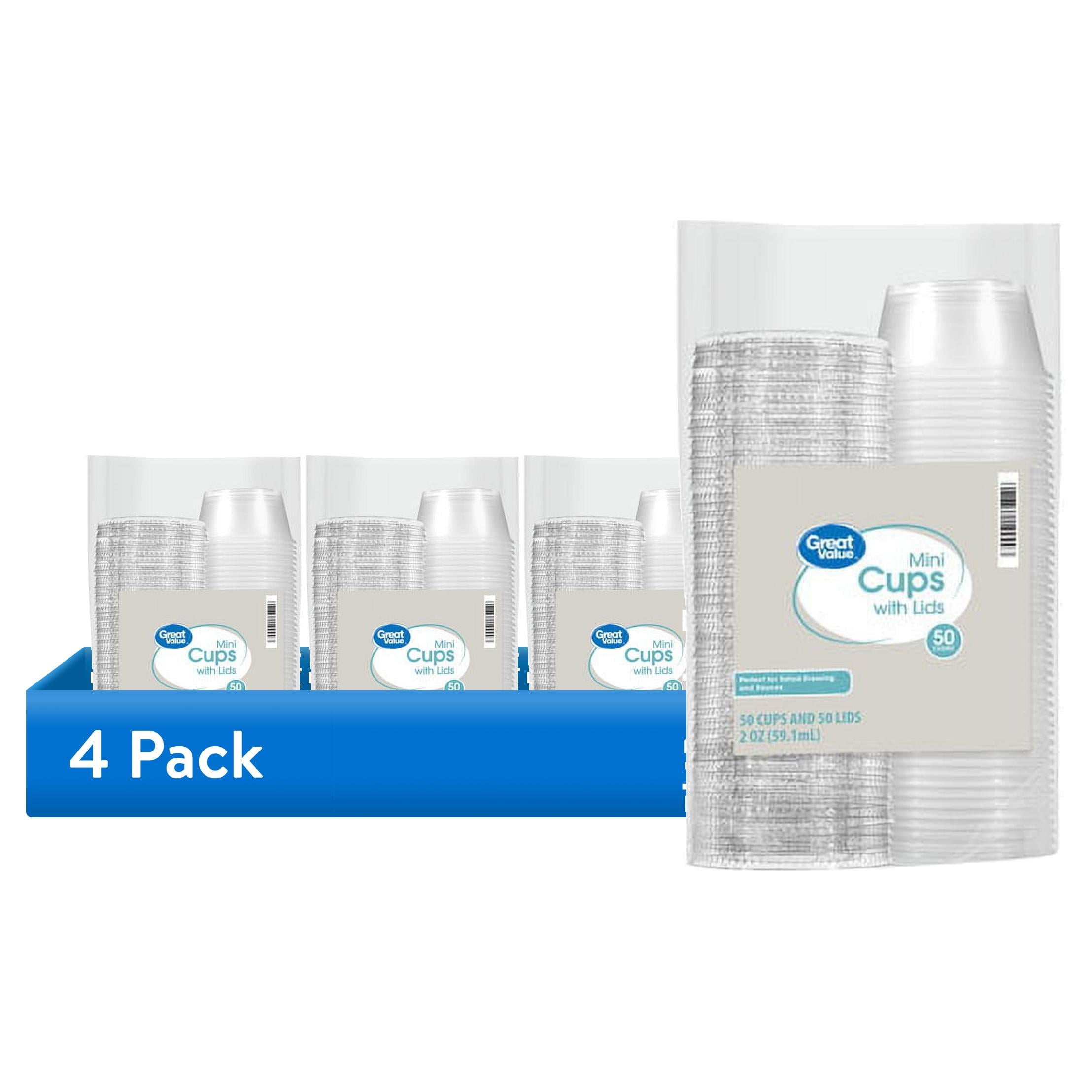 (4 pack) Great Value Disposable Plastic Cups with Lids, Clear, 2 oz, 50 Count