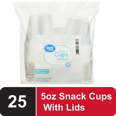 Great Value Disposable Plastic Cups with Lids, White, 5.5 oz, 25 Count